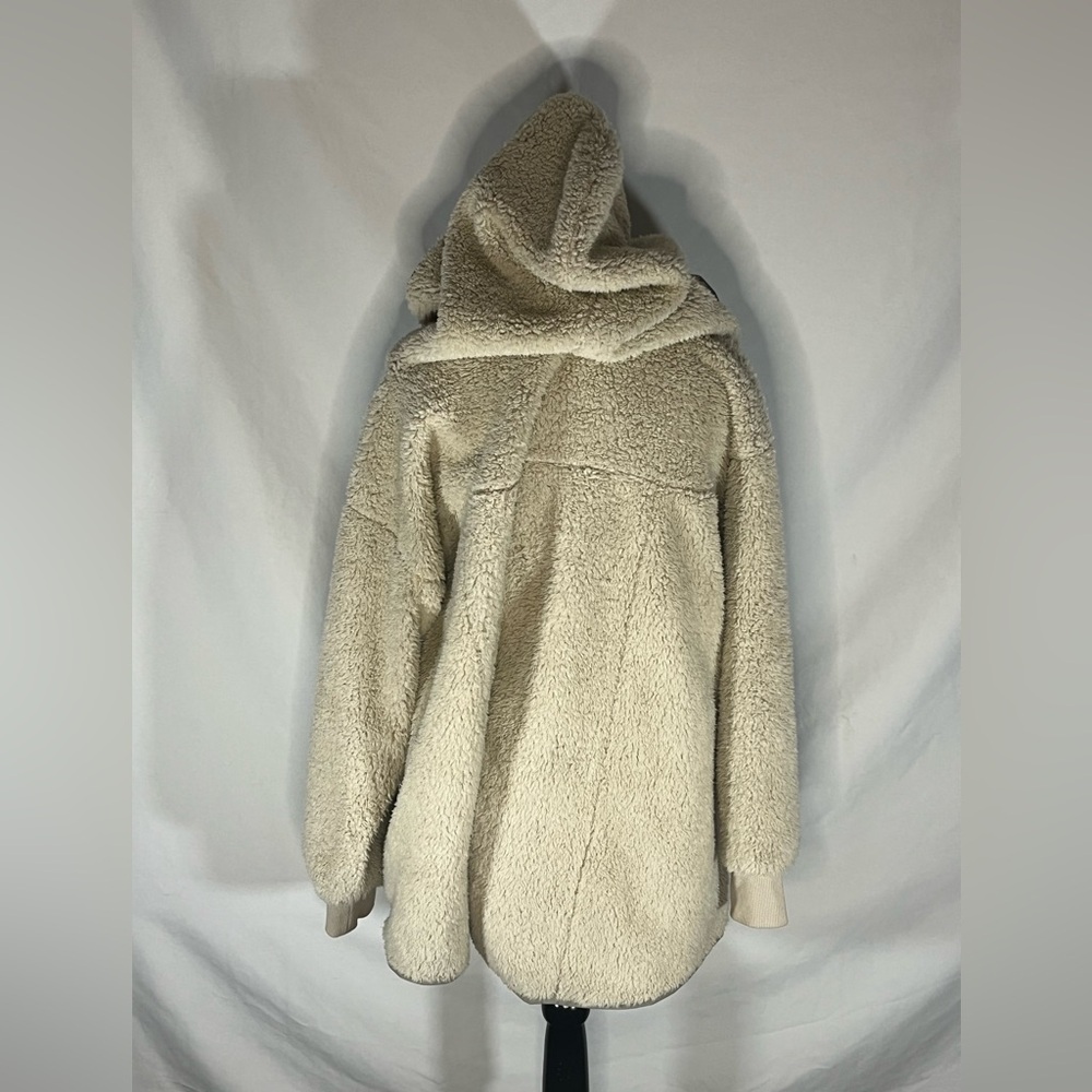 Carbon2Cobalt Women’s Sherpa Hoodie Jacket Beige Open Front Fleece Cardigan S/M - Picture 4 of 8